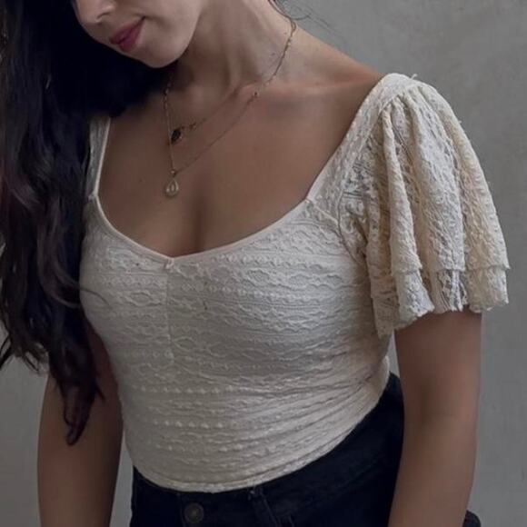 Cream lace cropped leotard one - Picture 1 of 5